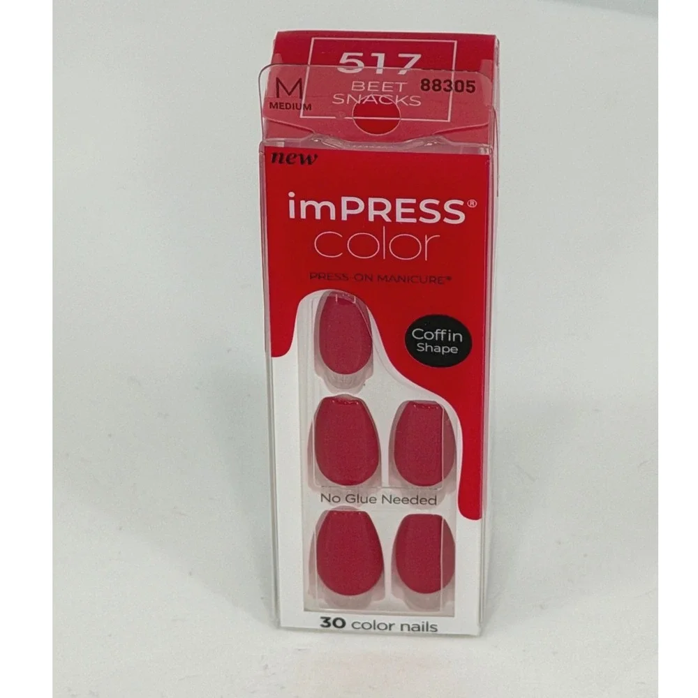 imPRESS Color Red‎ 517 Medium Coffin Shape Press On Nails 30 Count 97-25
